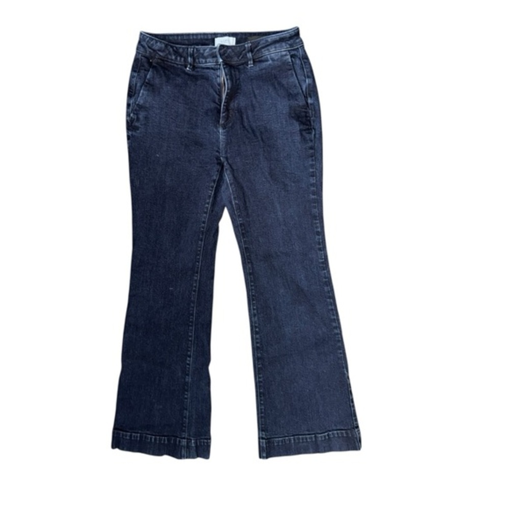 LOFT Curvy Flare Jeans Women's 6 Blue Low Rise Dark Wash Flap Pockets
